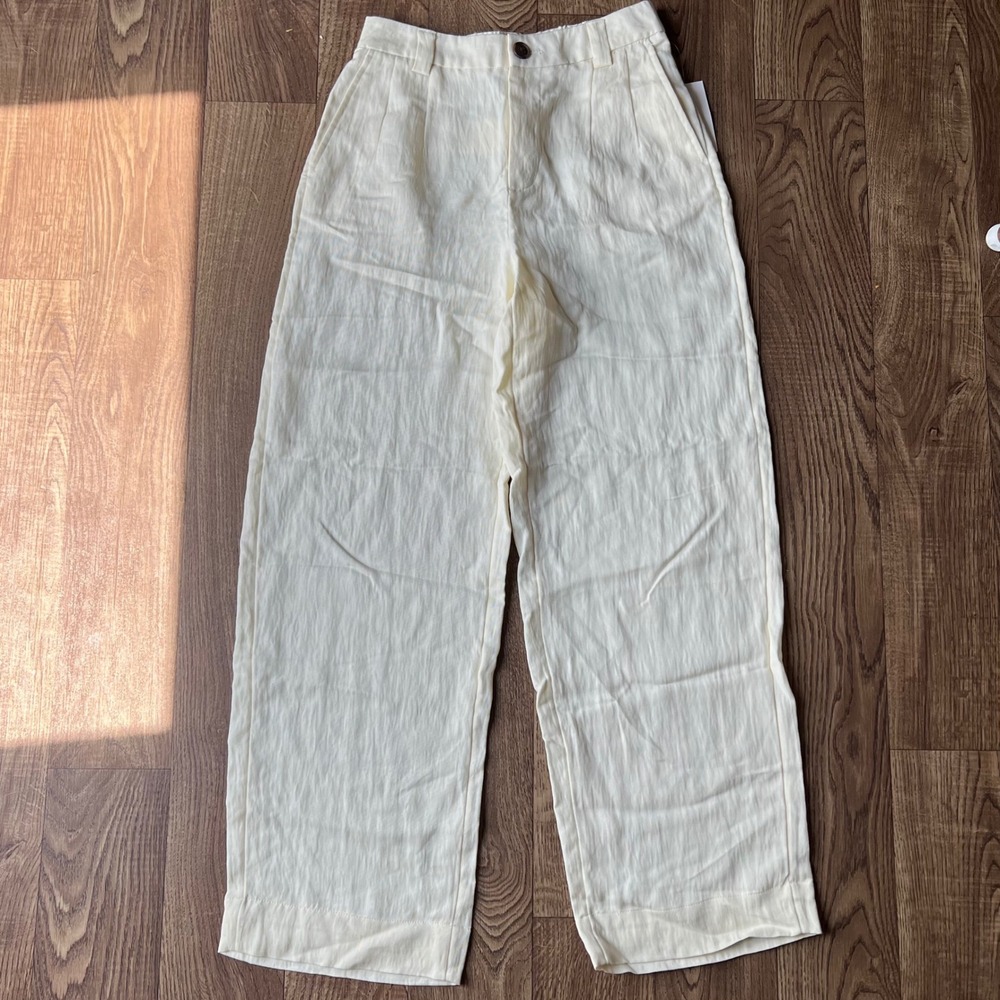A New Day Womens 4 Off White High Rise Twill Full Length Straight Trousers
